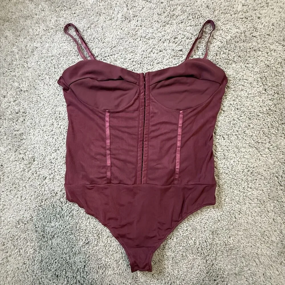 FREE PEOPLE Night Rhythm Corset Bodysuit IN MAROON WOMENS SIZE XL